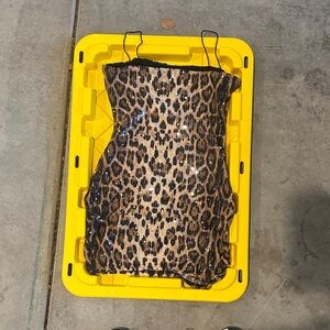 Leopard Sequin Slip Dress - Brown & Black